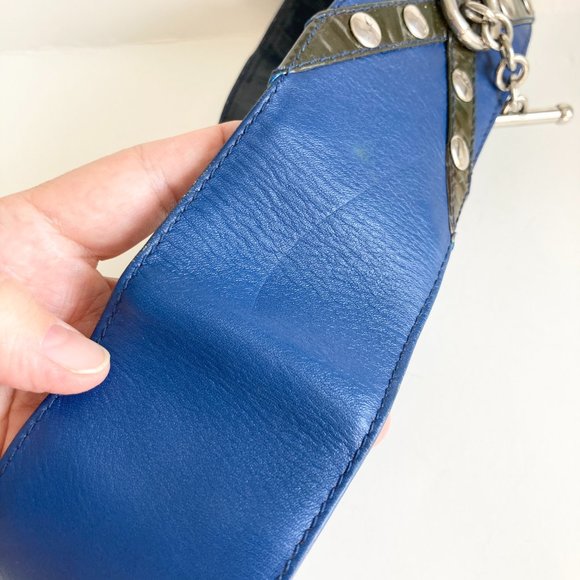 Vtg Ugo Correani Blue Italian Leather Wide Belt Womens Size 44 XS S 28-29\